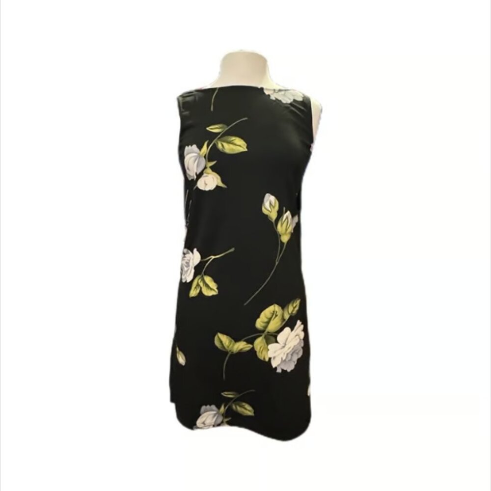 Gas & Co White Black Green Sleeveless Floral Mini Tailored Dress Quality Medium - Picture 2 of 12